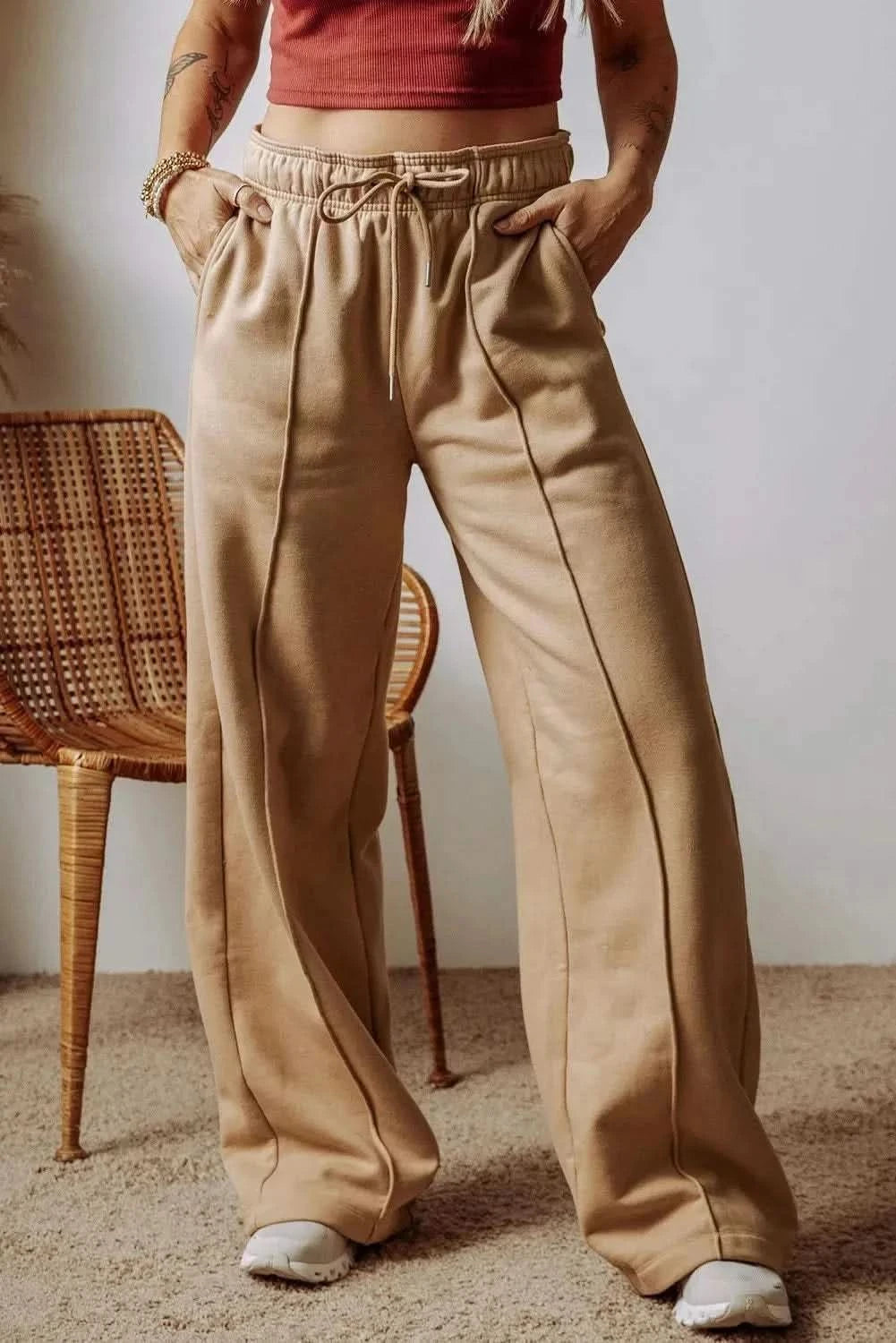 Wide leg drawstring trousers with pockets - Love Salve