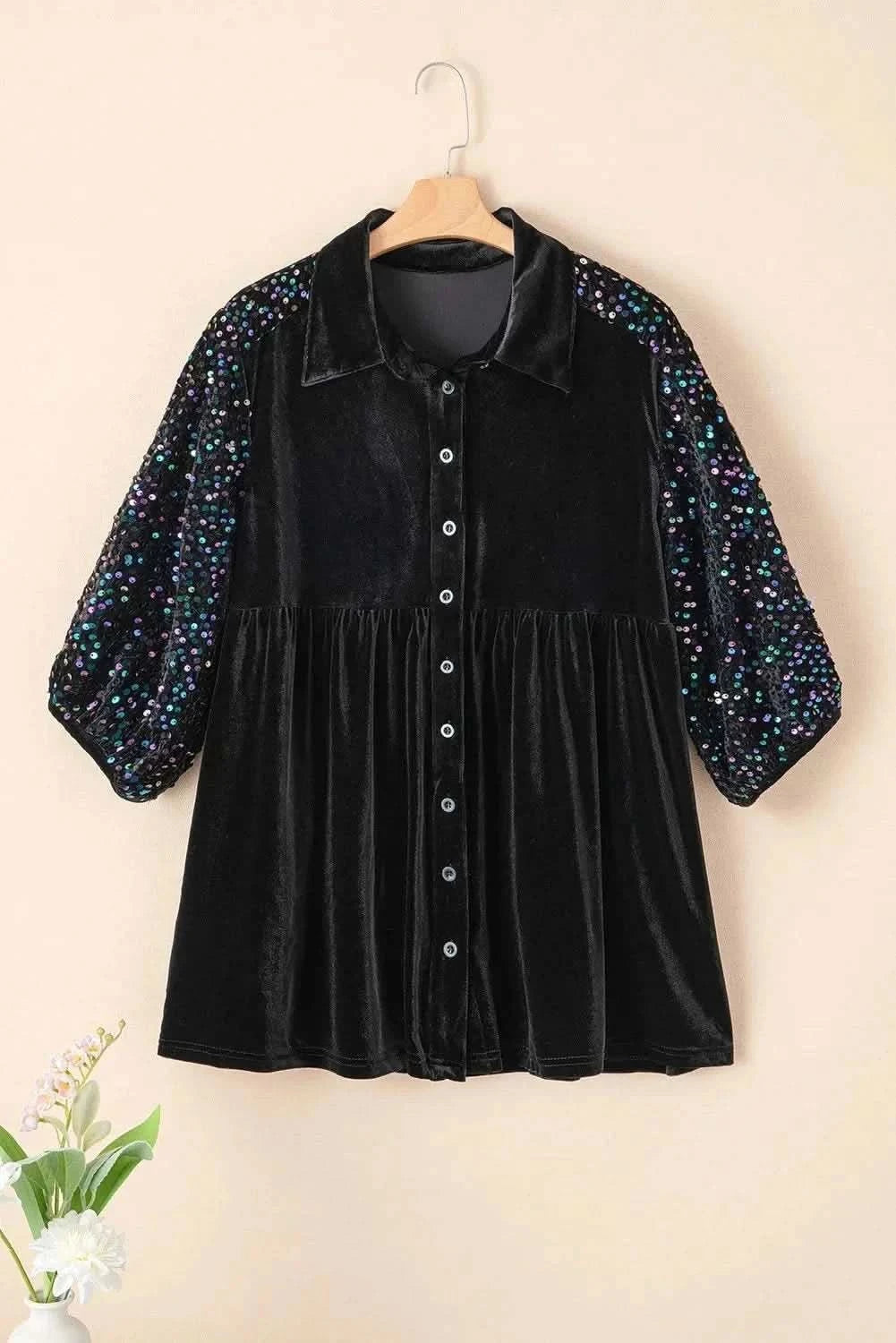 Sequin oversized collared shirt - Love Salve