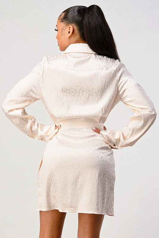 Satin Luxe Leopard Wrap Shirt Dress