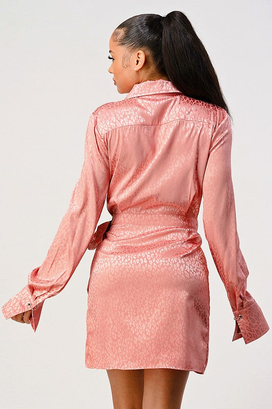 Satin Luxe Leopard Wrap Shirt Dress