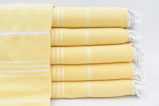 Monaco Yellow Turkish Towel 40 Inch by 70 Inch Hand Loomed 100 Percent Natural Cotton Quick Drying Lightweight Beach Bath Scarf Picnic Blanket - Love Salve