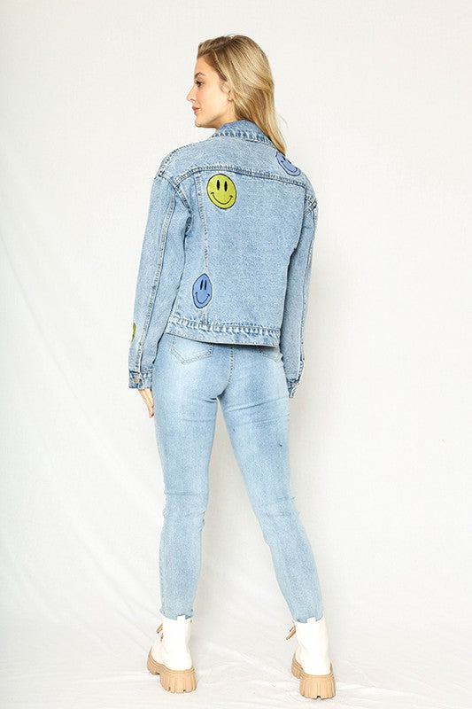 Smiley Vibes Only: Embroidered Denim Jacket