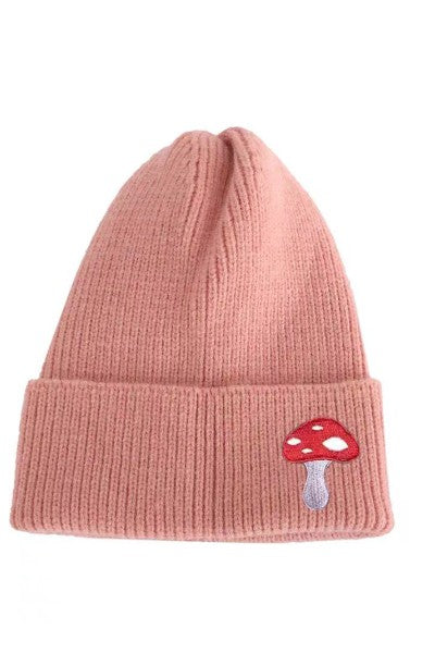 Embroidered Knit Beanie With In House Mushroom Embroidery