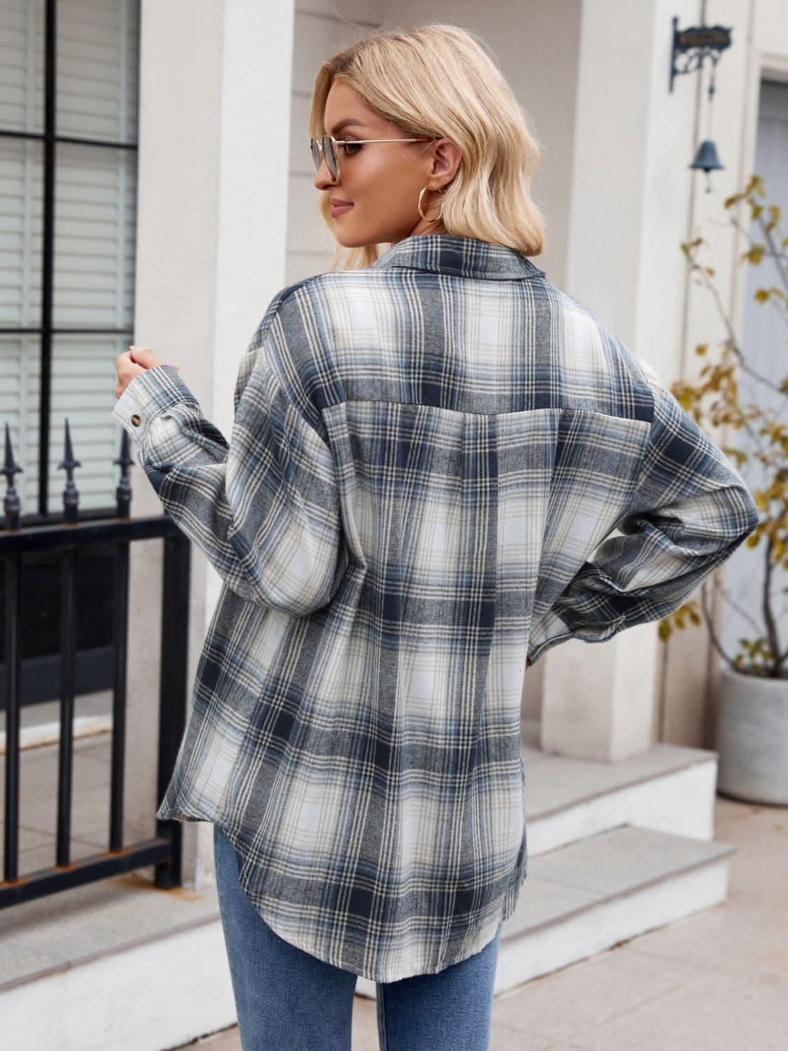Plaid Collared Neck Long Sleeve Shirt.