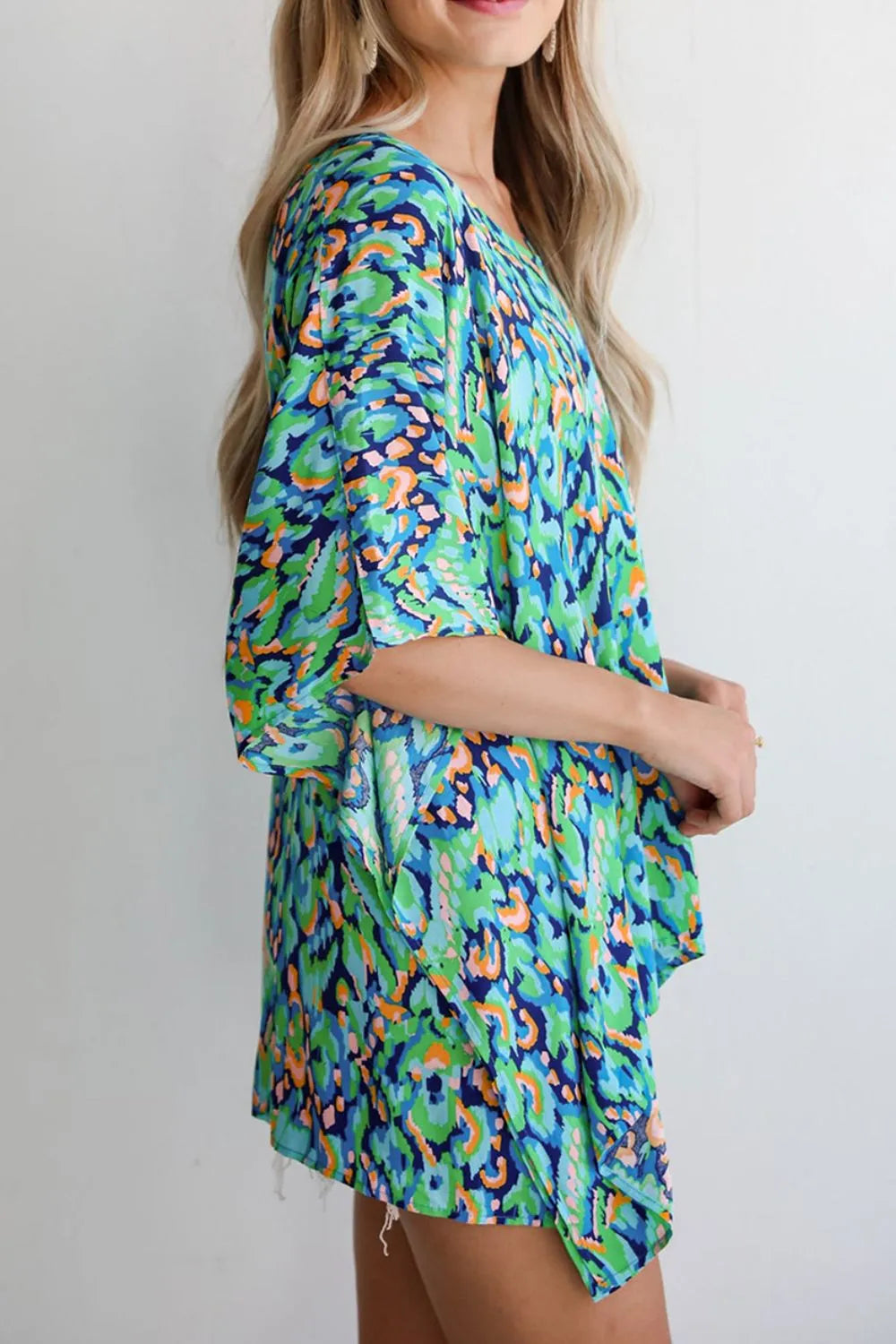 Abstract Print V Neck Half Sleeve Loose Fit Blouse - Product side view by Simply Love