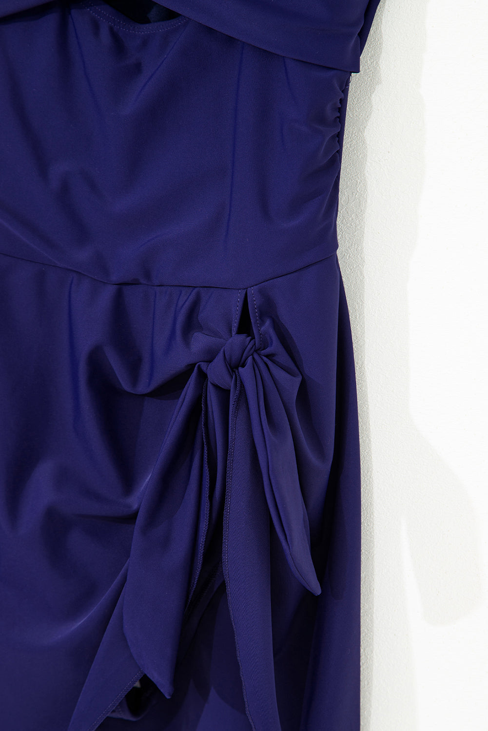 Navy Blue Adjustable Straps Cutout Ruched Knot Slit Swim Dress