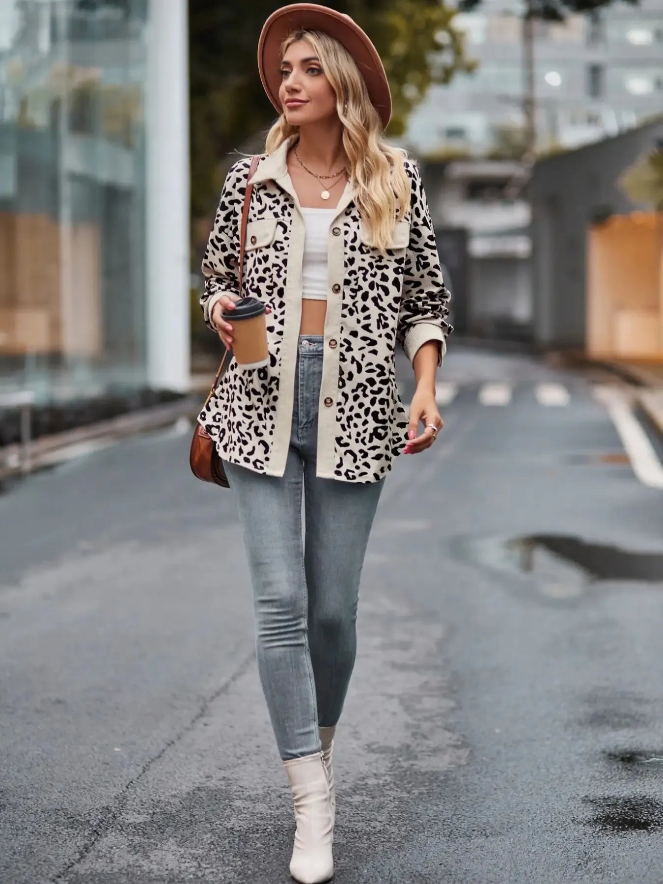 Leopard Print Button-Up Contrast Shacket