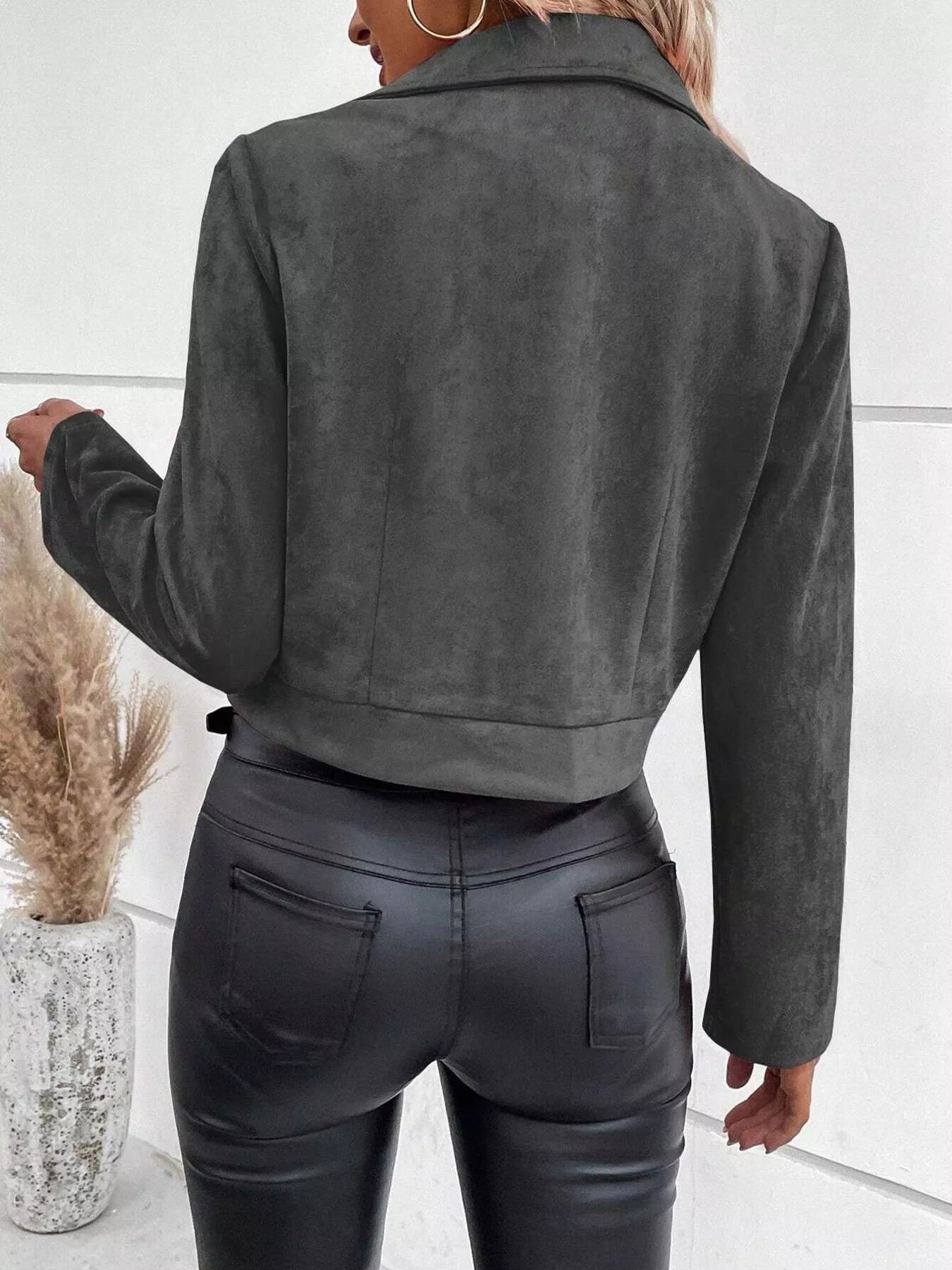 Suede Moto Jacket with Zip Detail