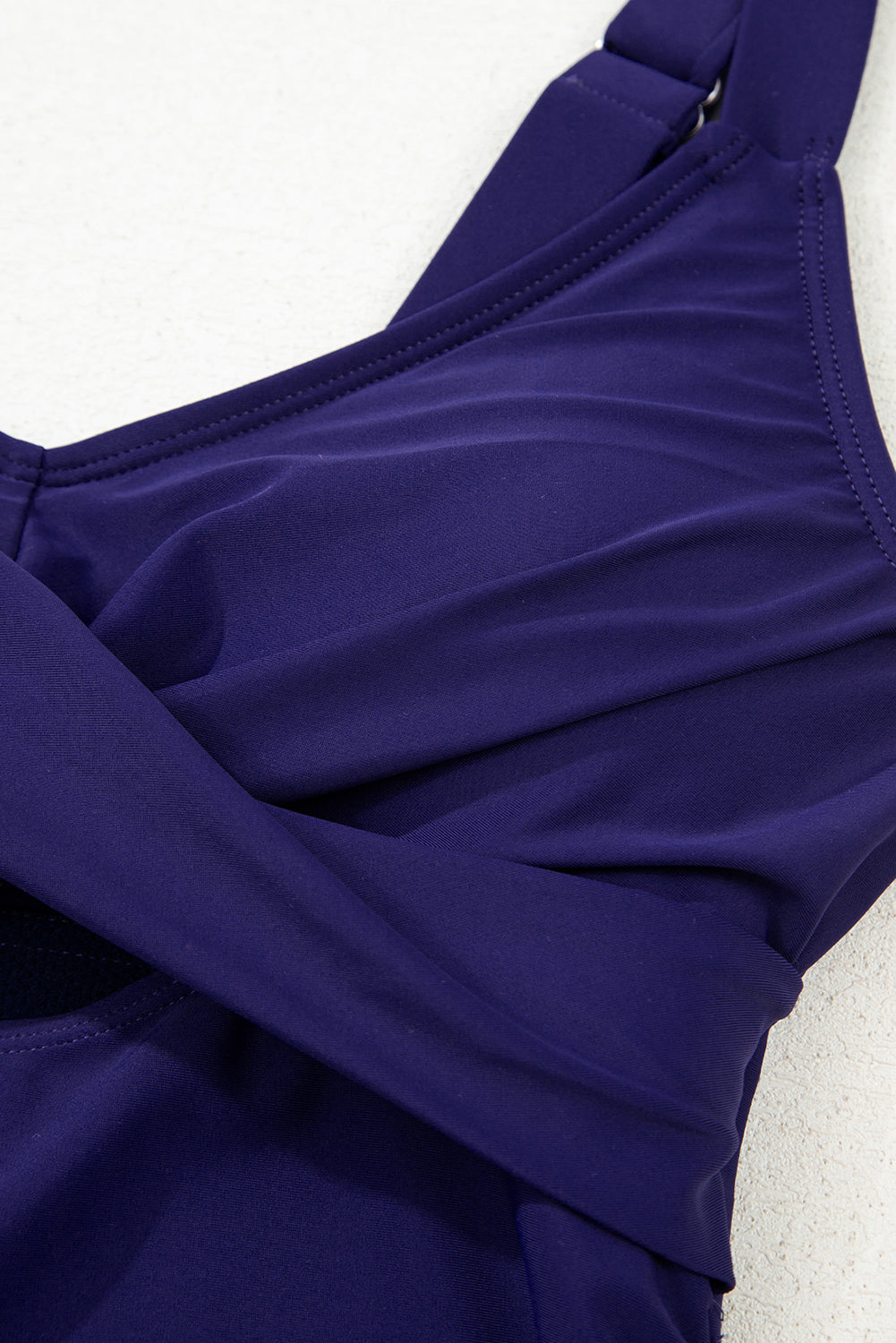 Navy Blue Adjustable Straps Cutout Ruched Knot Slit Swim Dress