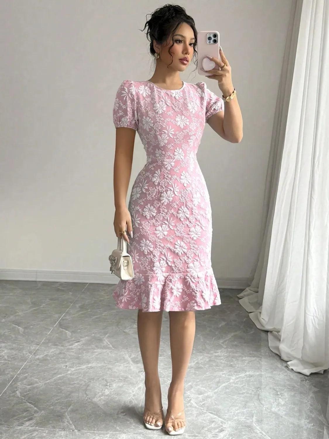 Floral Finesse Ruffle Hem Midi Dress