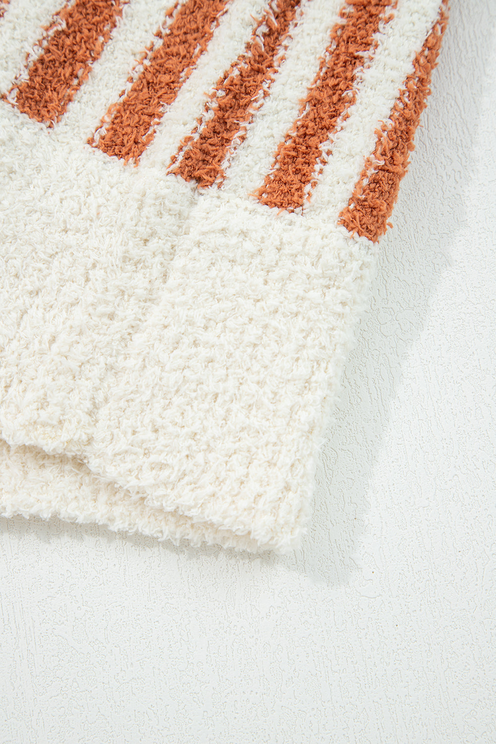 Orange Stripe Cowl Neck Drop Shoulder Sweater For Women