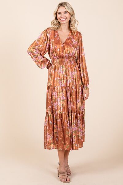 Bloom & Shine Satin Lurex Smocked Midi Dress 🌸✨