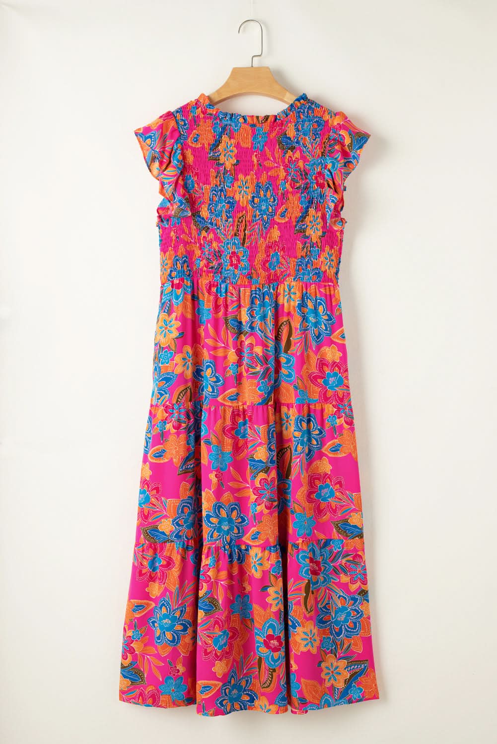 Red Floral Print Ruffled Sleeveless Plus Size Long Dress