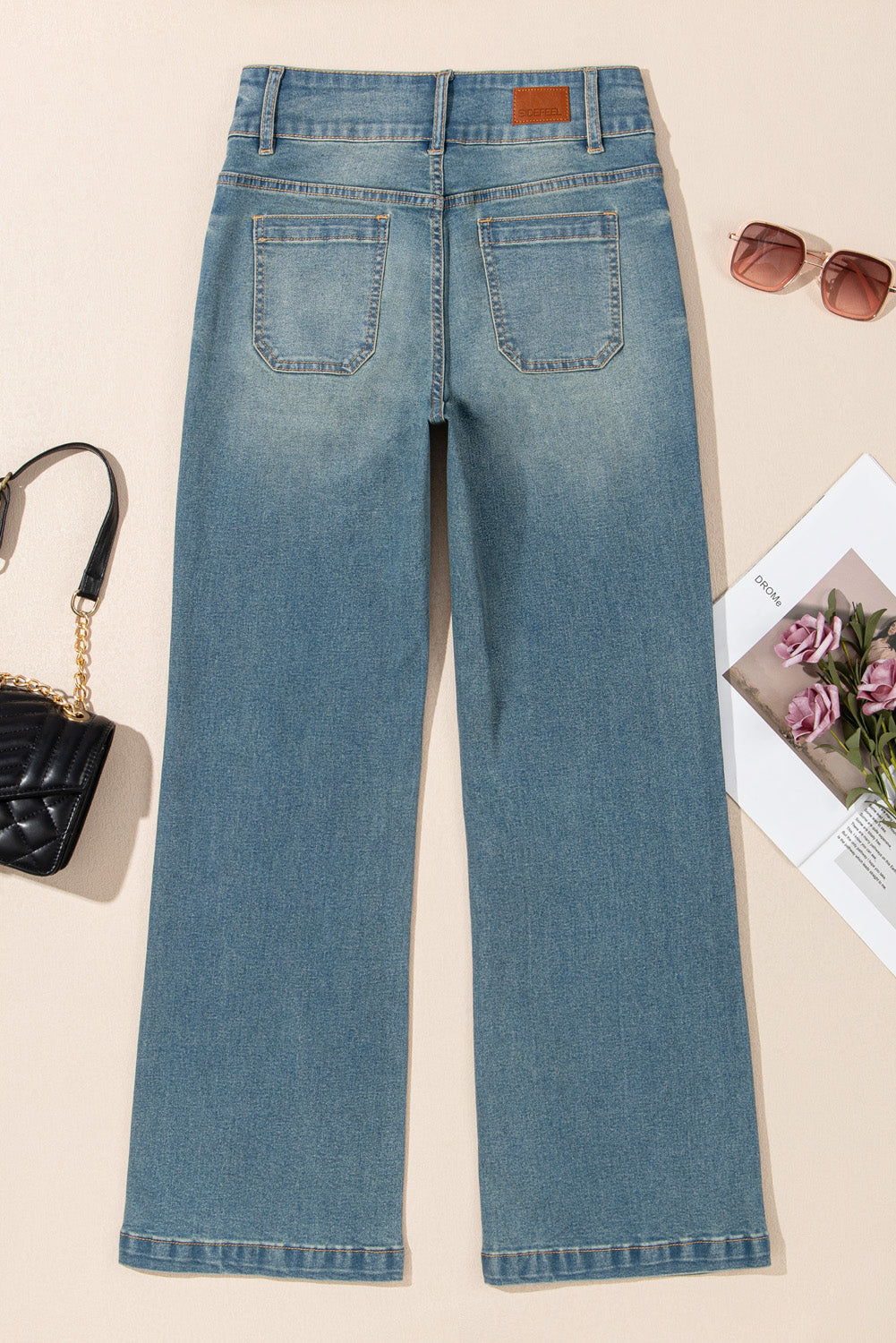 Amyra Double Button Patch Pocket Flare Leg Jeans - Love Salve