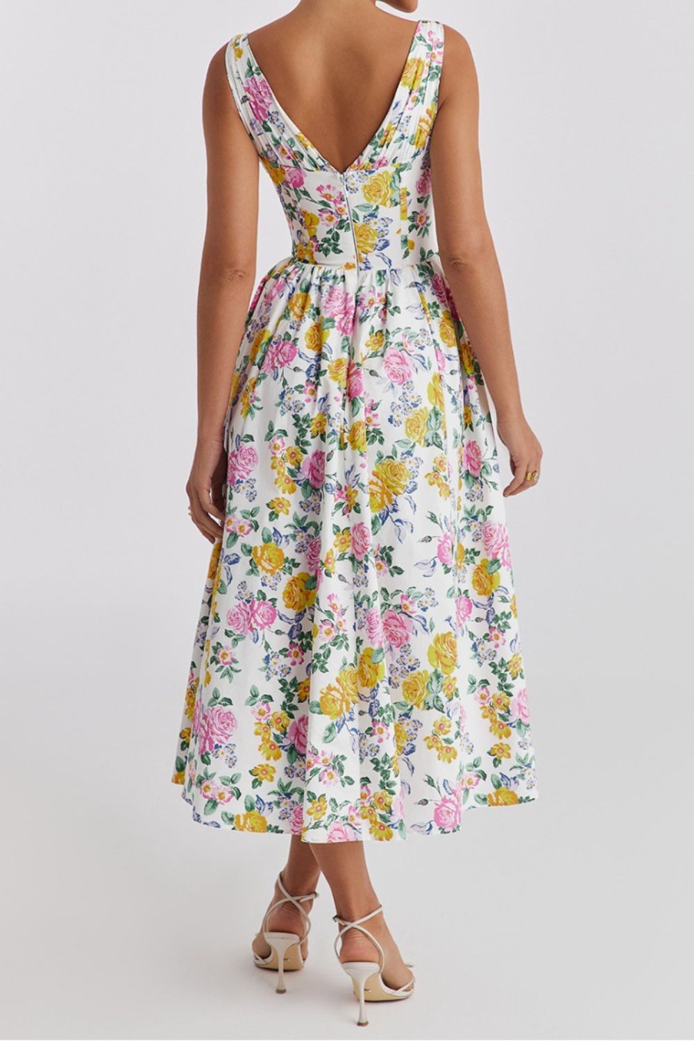 Garden Muse V-Neck Midi Dress with Pockets