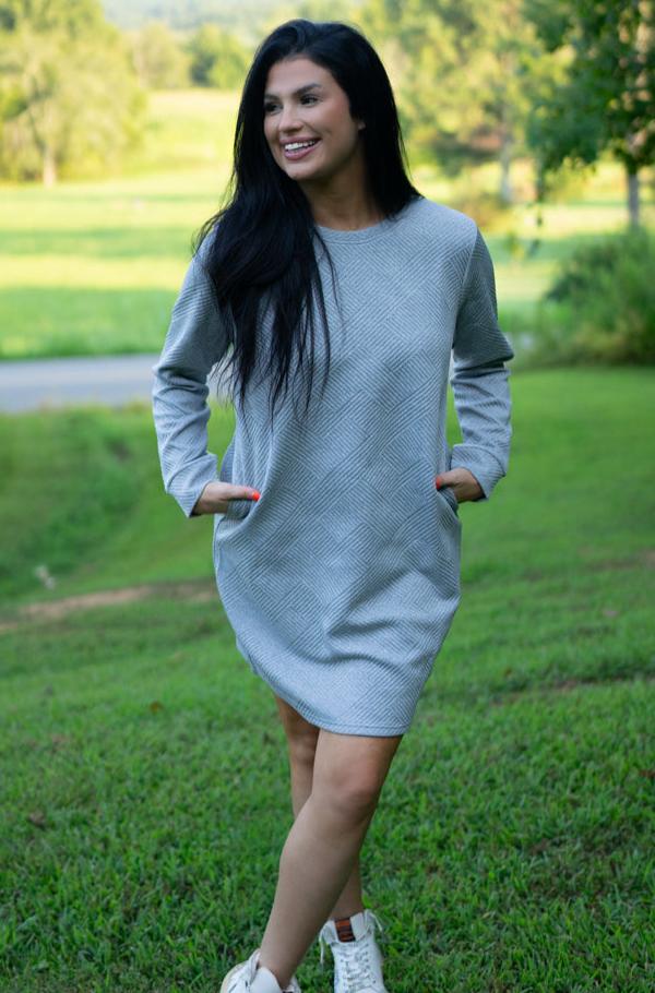 Quincy Textured Long Sleeve Mini Dress - Love Salve