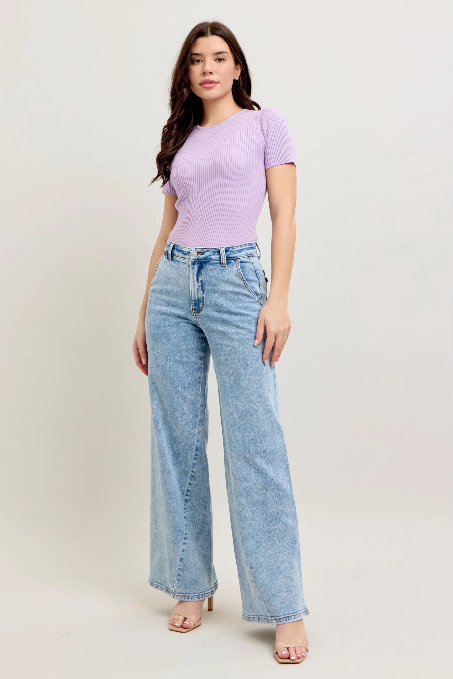 Judy Blue Plus Size High Waist Wide Leg Jeans with Skewed Inseam - Love Salve