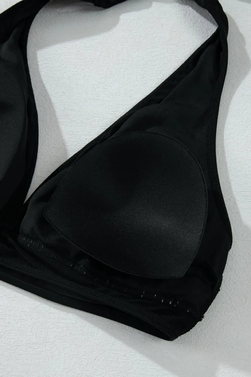 Sheer Mesh Edged Halter V Neck Push Up Bikini Set
