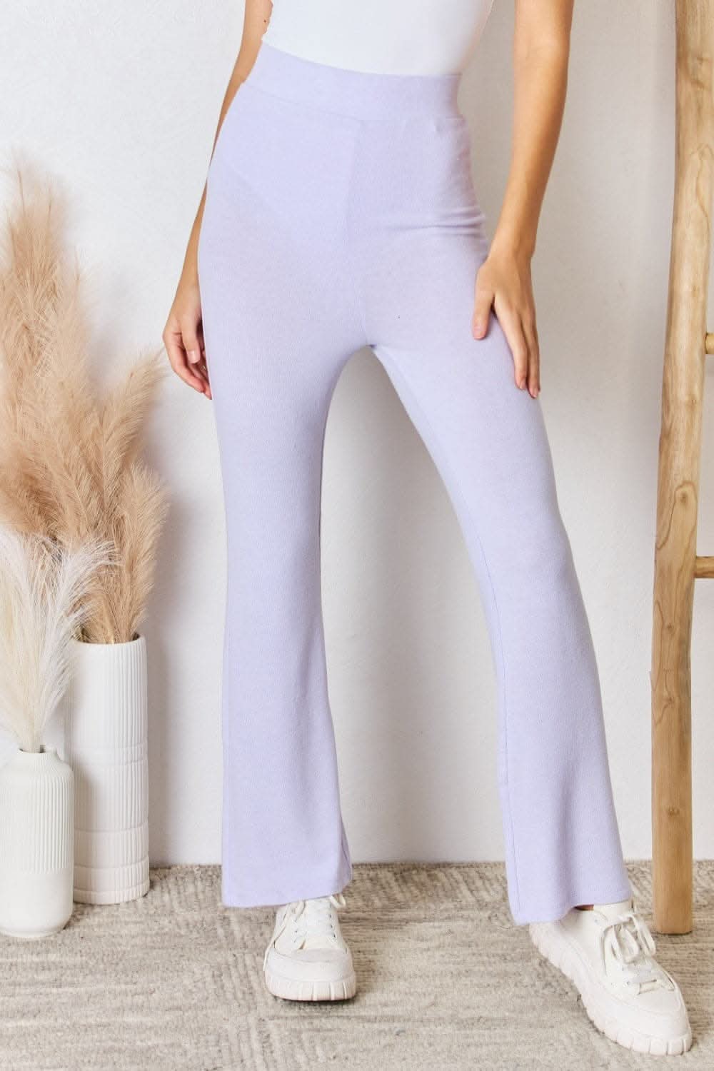 RISEN Full Size High Waist Ultra Soft Knit Flare Pants - Love Salve
