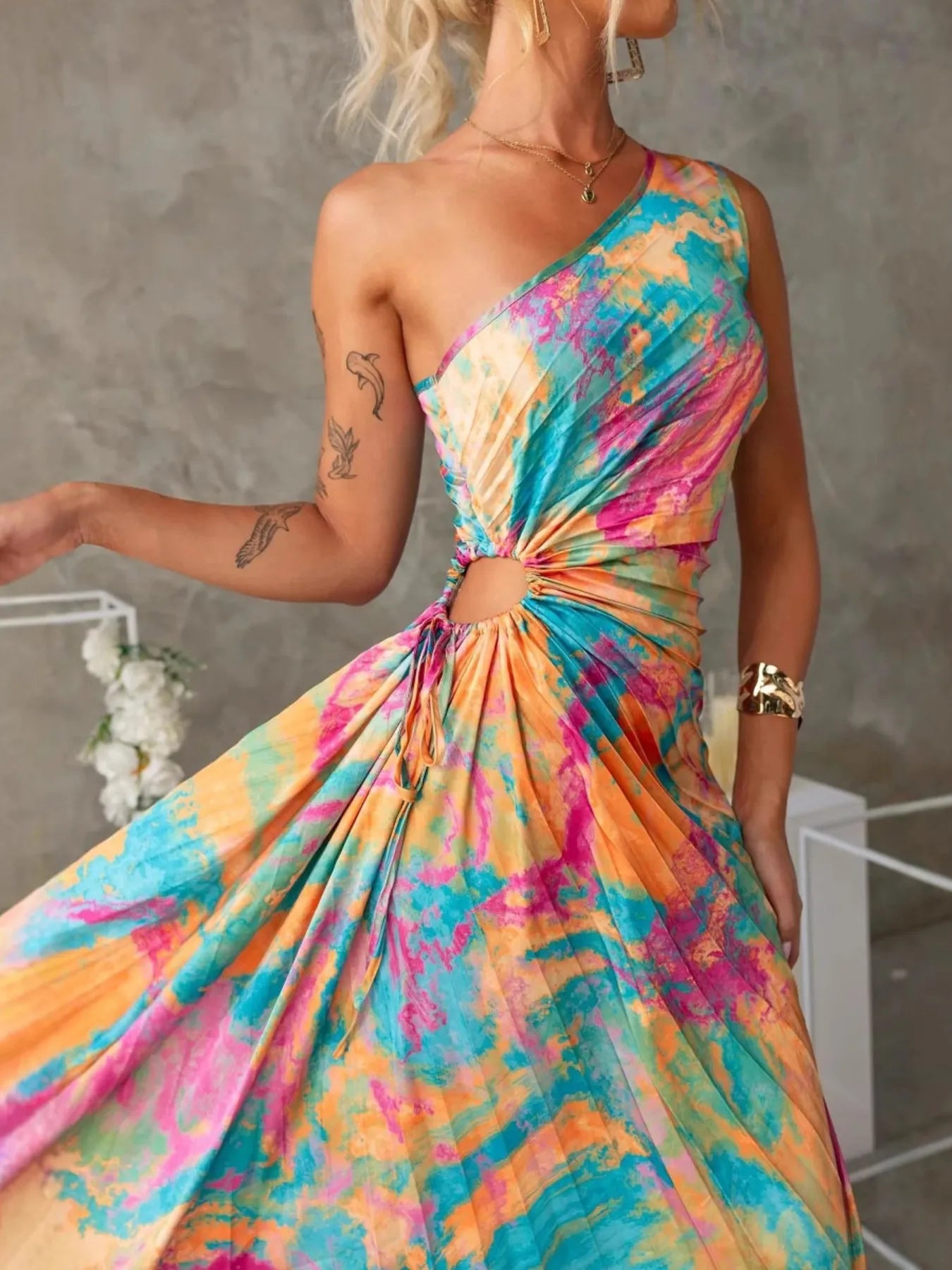 Glow & Go One-Shoulder Pleated Maxi Dress