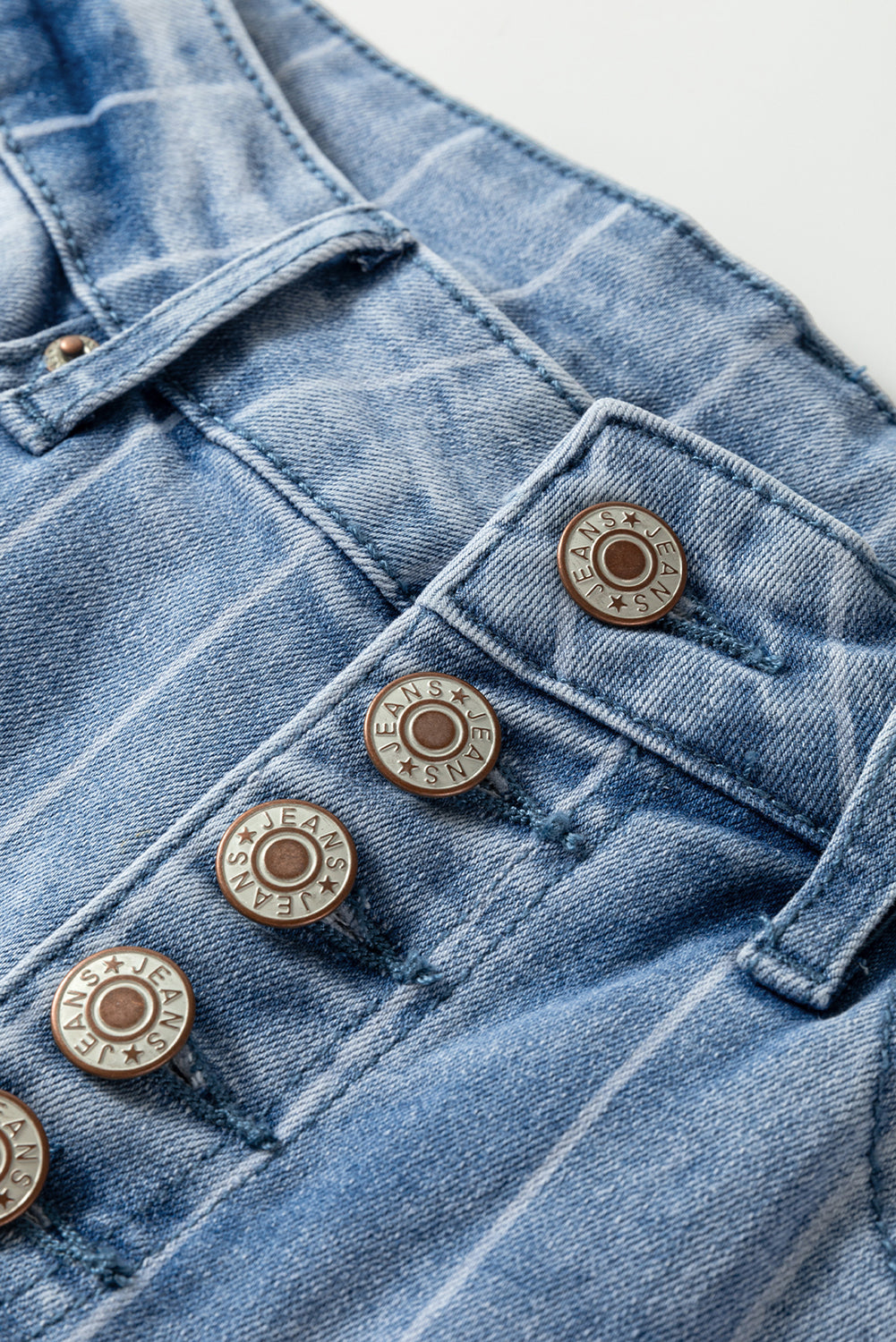 Beau Blue Multi Buttons Pinstripe Wide Leg Jeans for Women