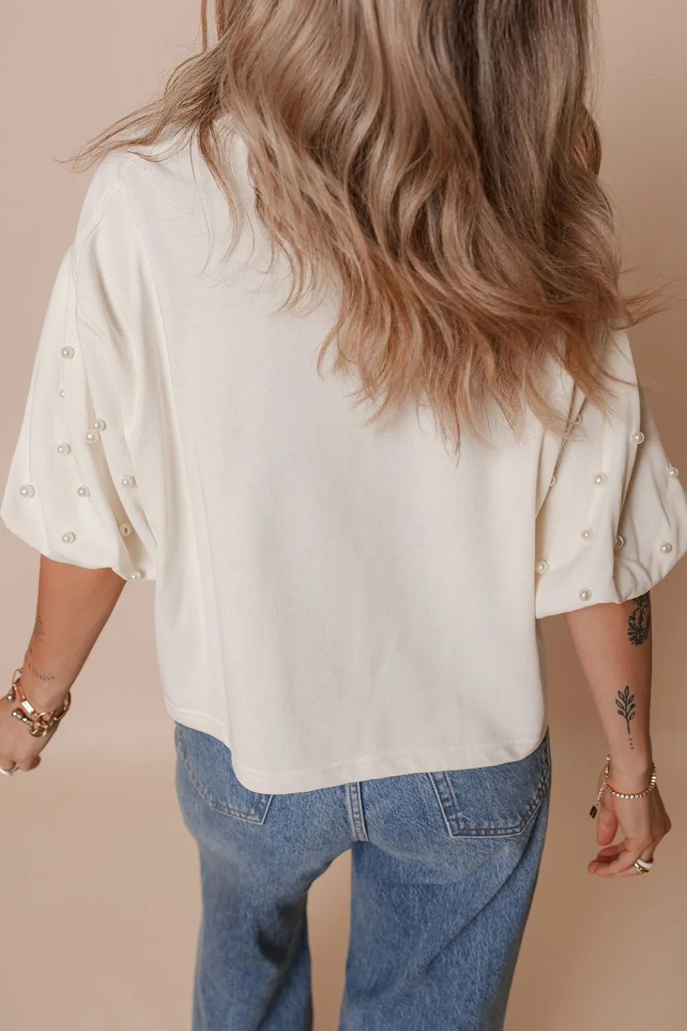 AMERICA EST 1776 Embroidered Pearl Beaded Sleeve T Shirt - Product detail view by Simply Love