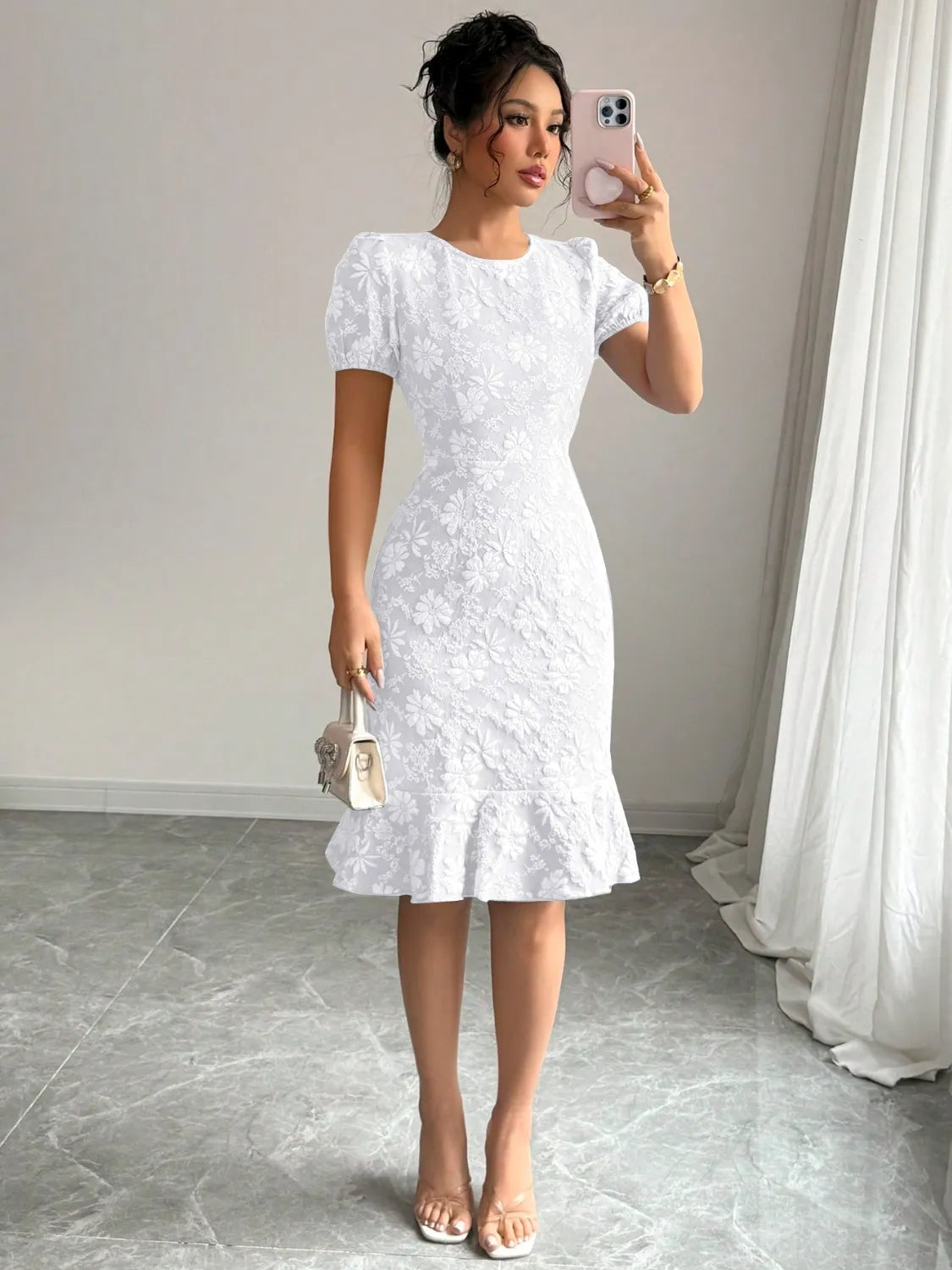 Floral Finesse Ruffle Hem Midi Dress