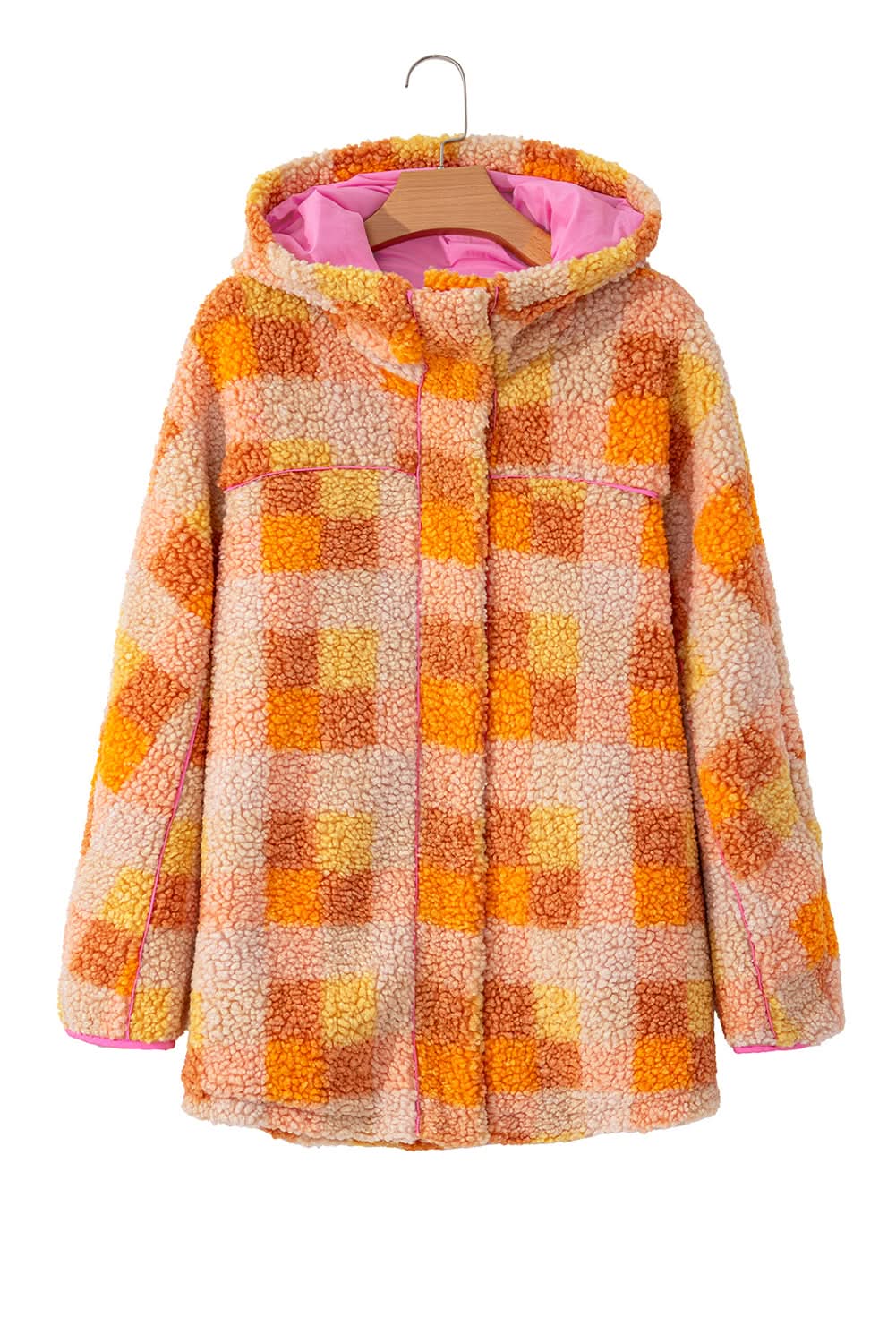 Kuschelige orange-karierte Sherpa-Jacke