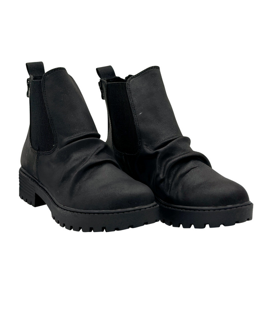 Noble Bootie Black Faux Suede Slouched Combat Boot Zippers Naughty Monkey