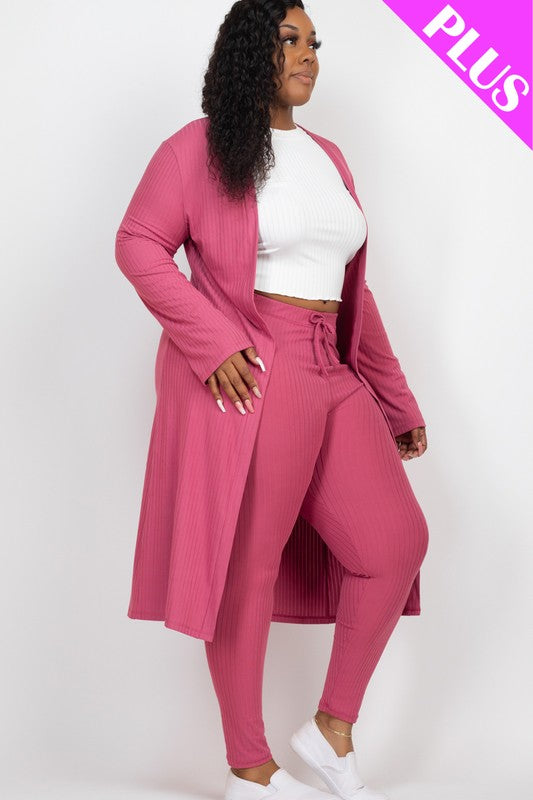 Cozy Chic Plus Ribbed Cardigan & Leggings Set - Lounge in Style