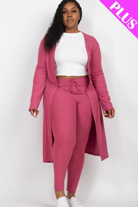 Cozy Chic Plus Ribbed Cardigan & Leggings Set - Lounge in Style