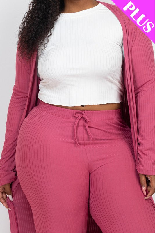 Cozy Chic Plus Ribbed Cardigan & Leggings Set - Lounge in Style