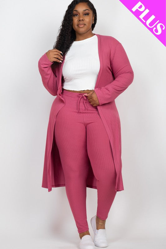 Cozy Chic Plus Ribbed Cardigan & Leggings Set - Lounge in Style