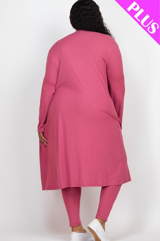 Cozy Chic Plus Ribbed Cardigan & Leggings Set - Lounge in Style