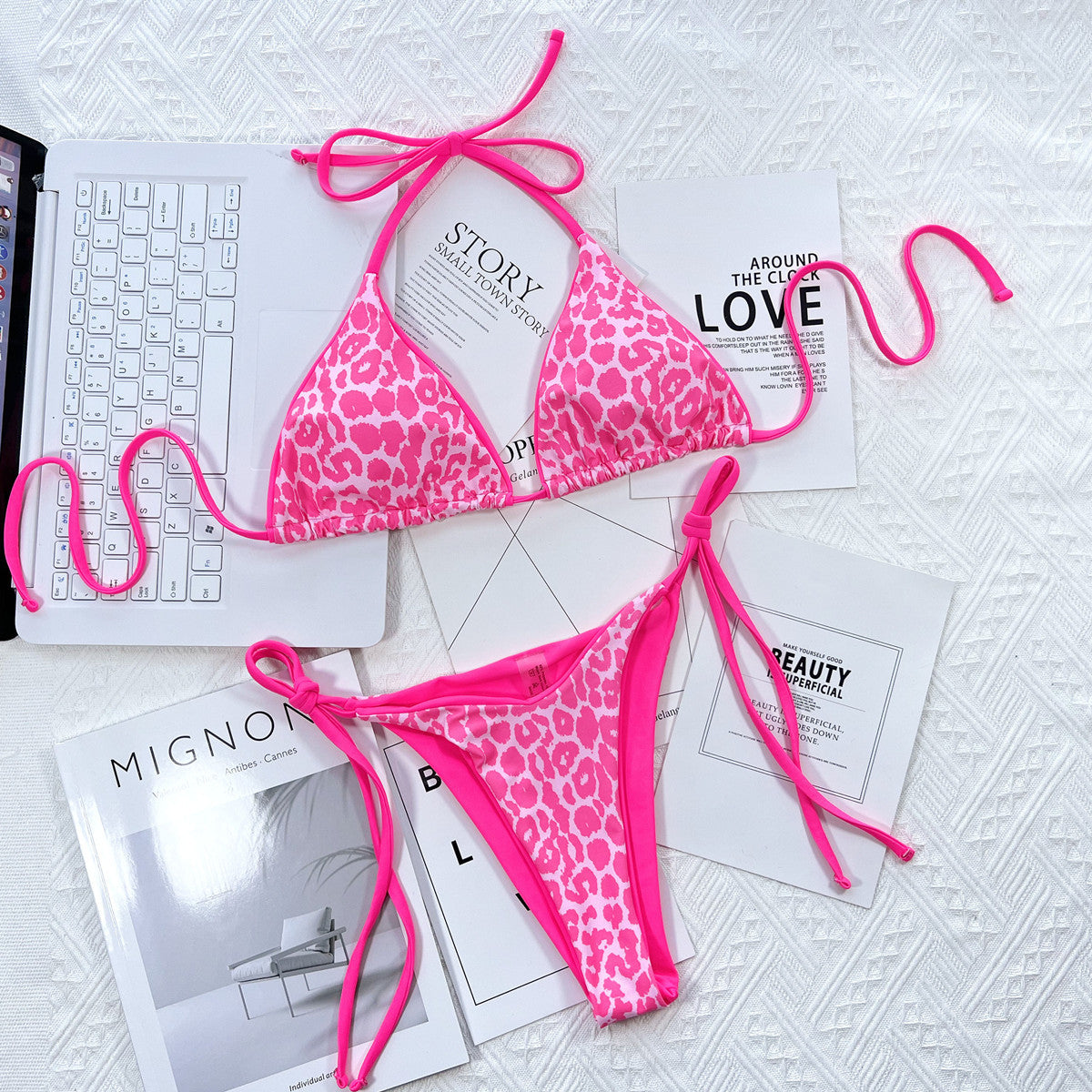 Bold & Wild: Pink Leopard Print Tie Bikini Set
