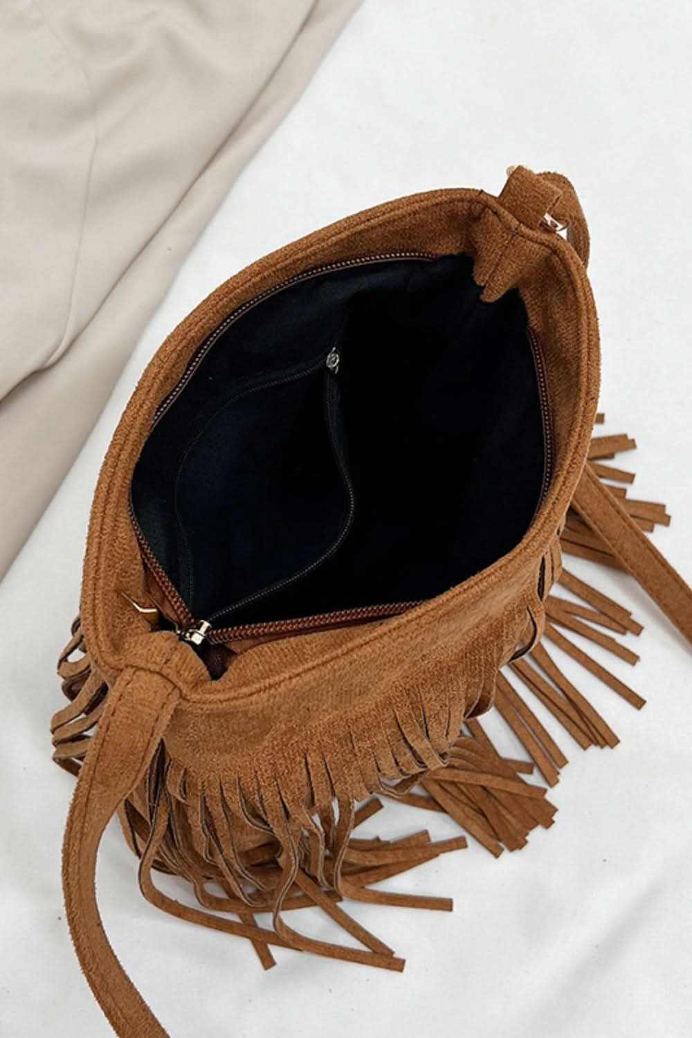 Suede fringe crossbody bag - small - Love Salve