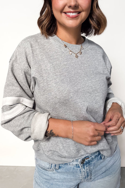 Light Grey Varsity Striped Detail Crew Neck Plus Sweatshirt Dear-Lover Dropshipping