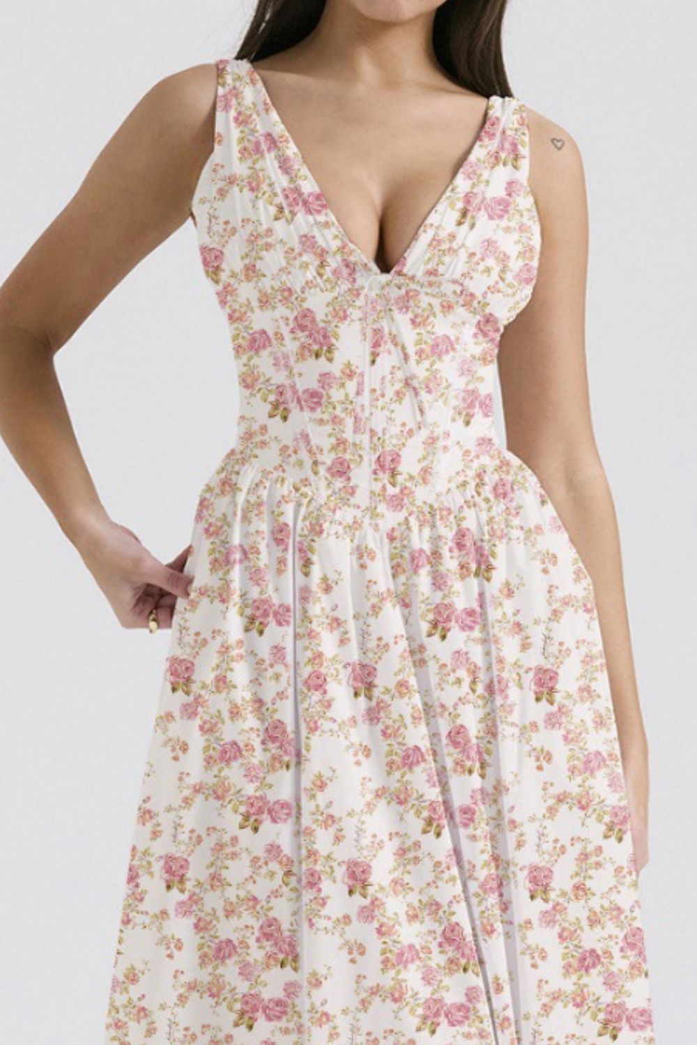 Garden Muse V-Neck Midi Dress with Pockets