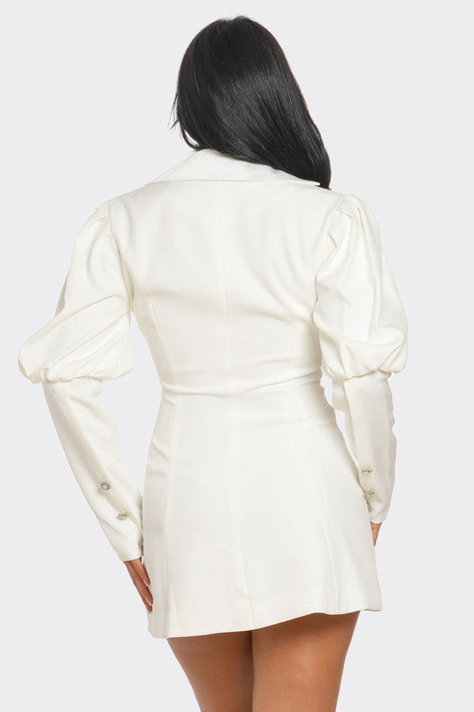 Boss Babe Puff Sleeve Blazer Mini Dress – Ivory
