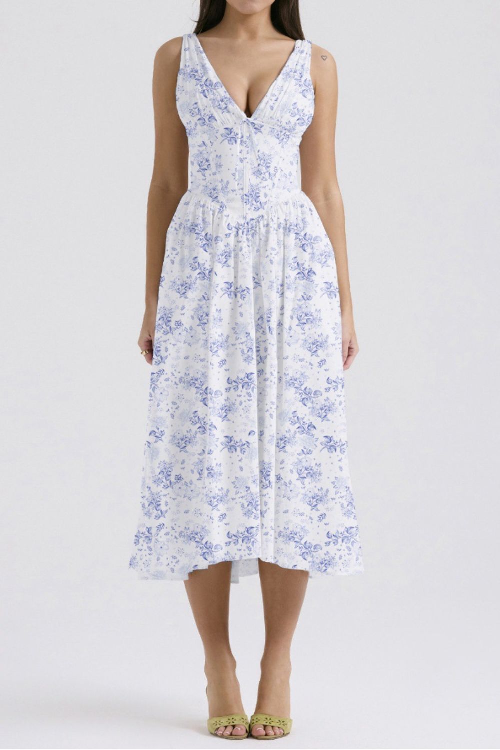 Garden Muse V-Neck Midi Dress with Pockets