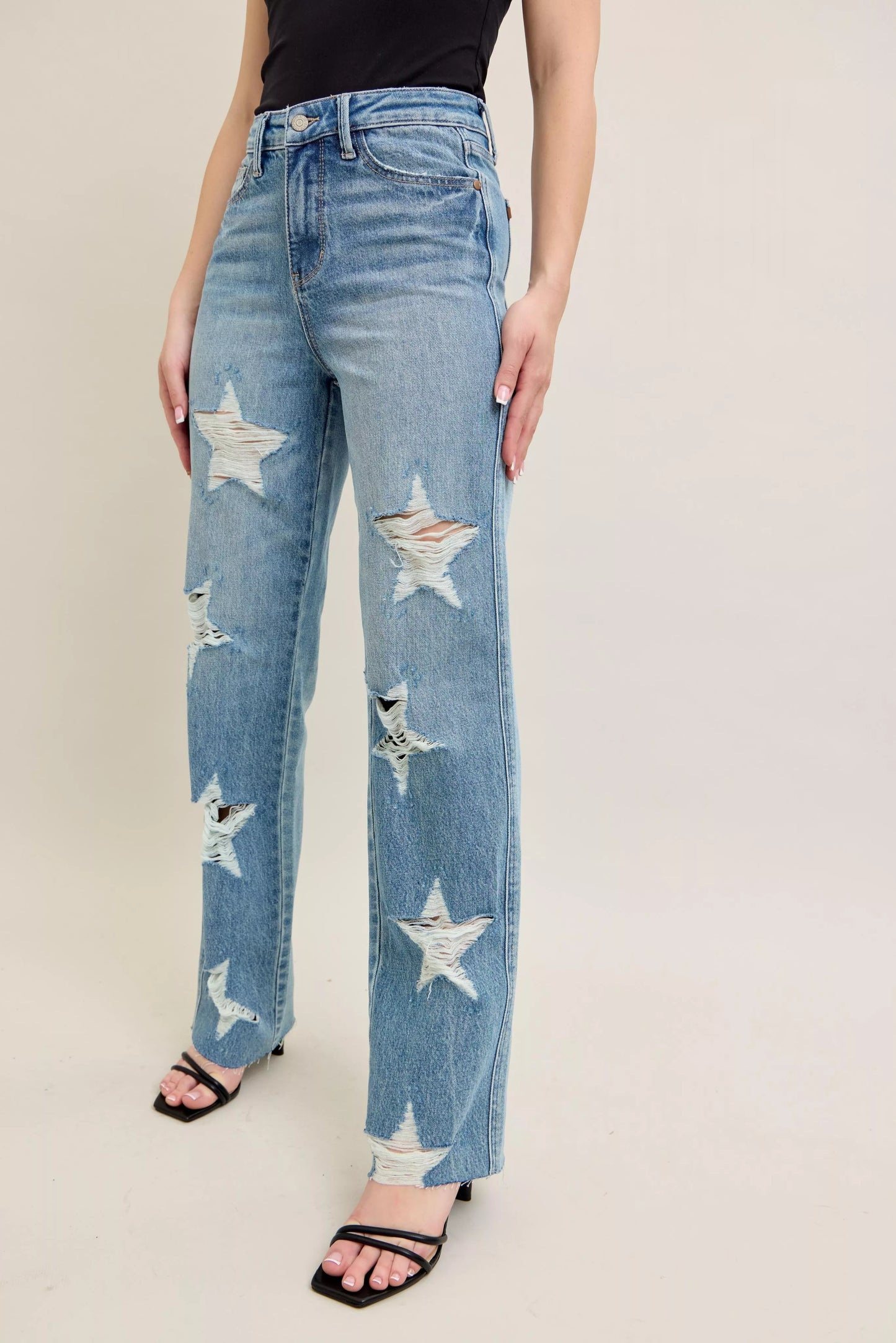 Judy Blue Full Size High Waist Rigid Magic Star Shaped Destroy 90's Straight Jeans Plus Size