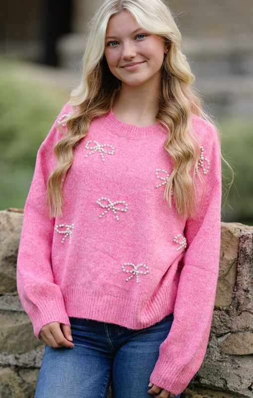 Pearl bow knit sweater Miss Sparkling