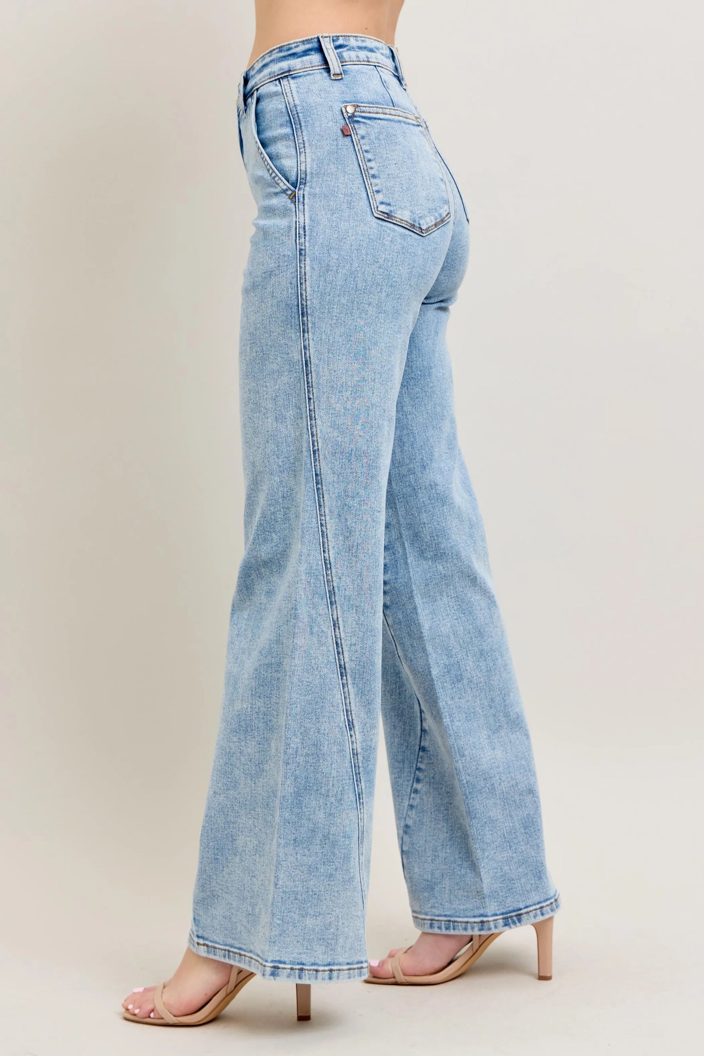 Judy Blue Plus Size High Waist Wide Leg Jeans with Skewed Inseam - Love Salve