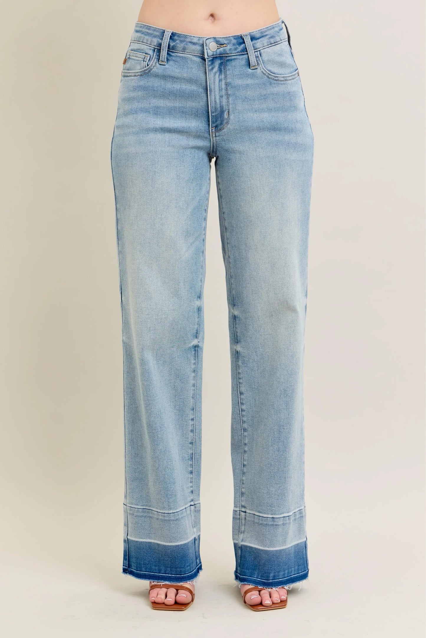Judy Blue Plus Size Full Size Wide Leg Jeans with Released Hem - Love Salve