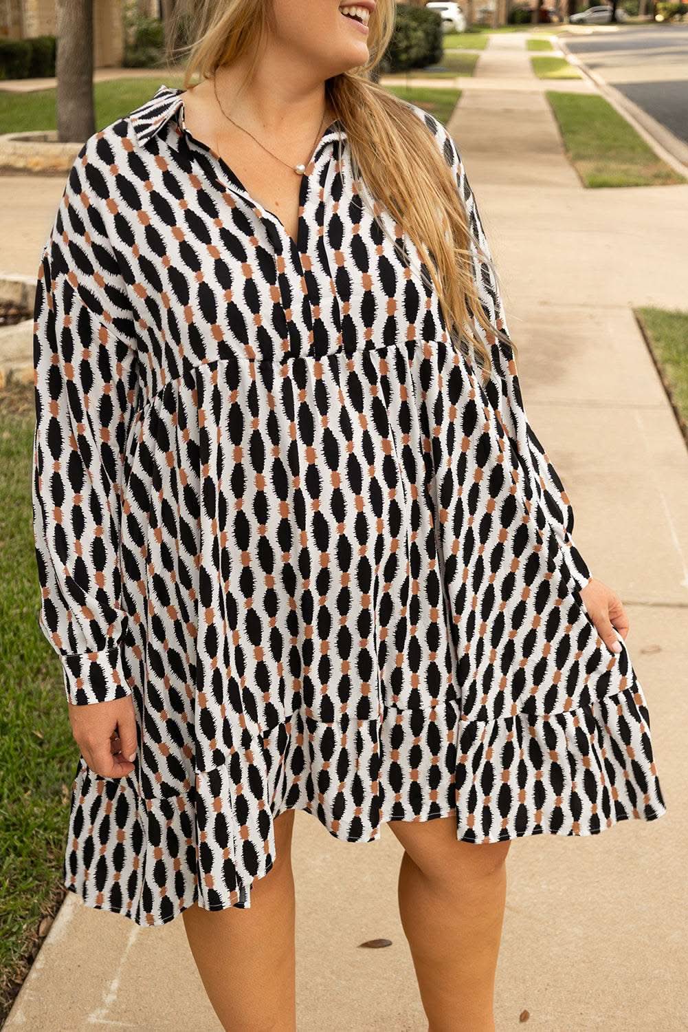 Apricot Plus Size V-Neck Mini Dress - Love Salve
