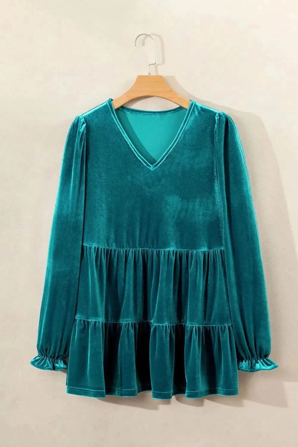 Peplum V-Neck Flounce Sleeve Blouse - Love Salve