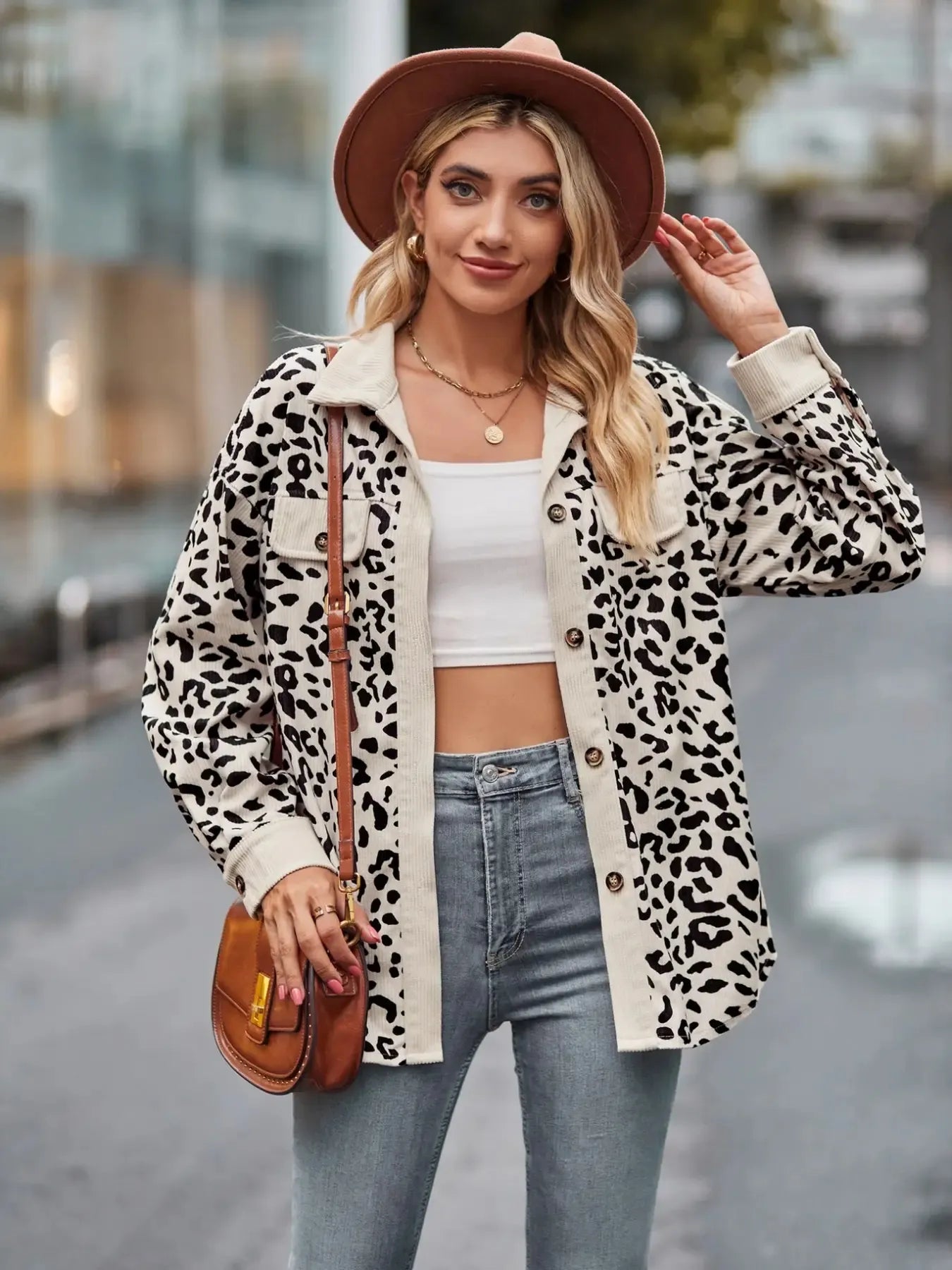 Leopard Print Button-Up Contrast Shacket