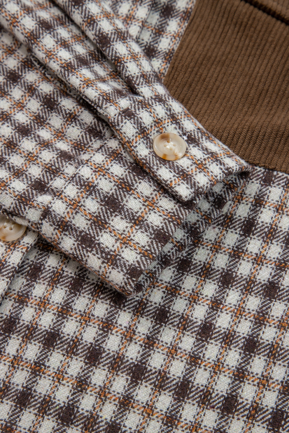 Casual Corduroy Shacket Patchwork Plaid With Flap Pockets