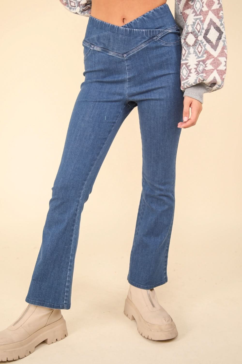 Washed denim crossover leggings - Love Salve