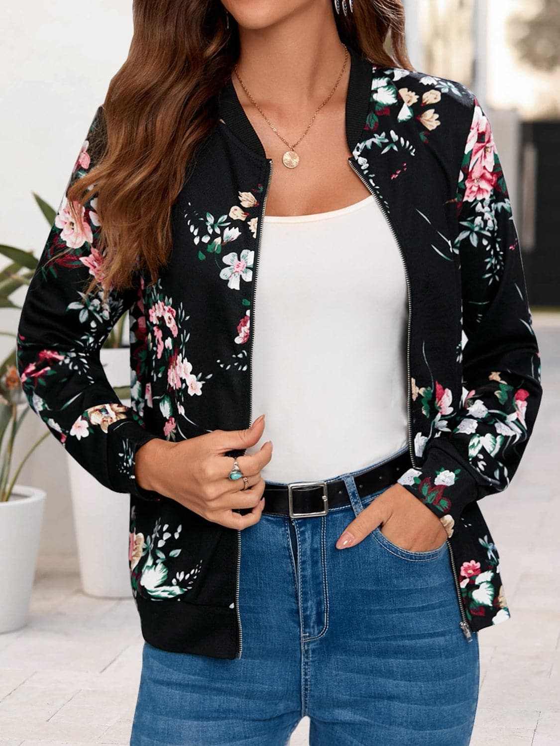 Stylish printed long sleeve jacket - Love Salve